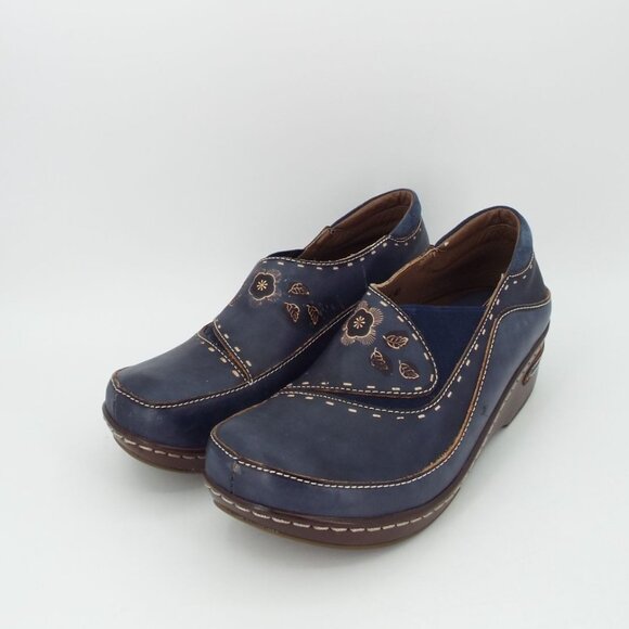 Spring Step L'Artiste Burbank Blue Floral Leather Clogs Size 40 - Picture 5 of 10